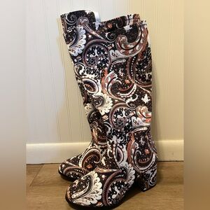 Paisley Patterned Heeled Boots wide calf